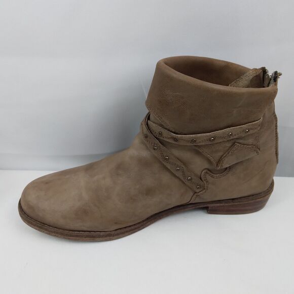 Free People Alamosa Taupe Brown Leather Ankle Zip Booties Women Size 40 US 9 9.5 - Picture 6 of 10